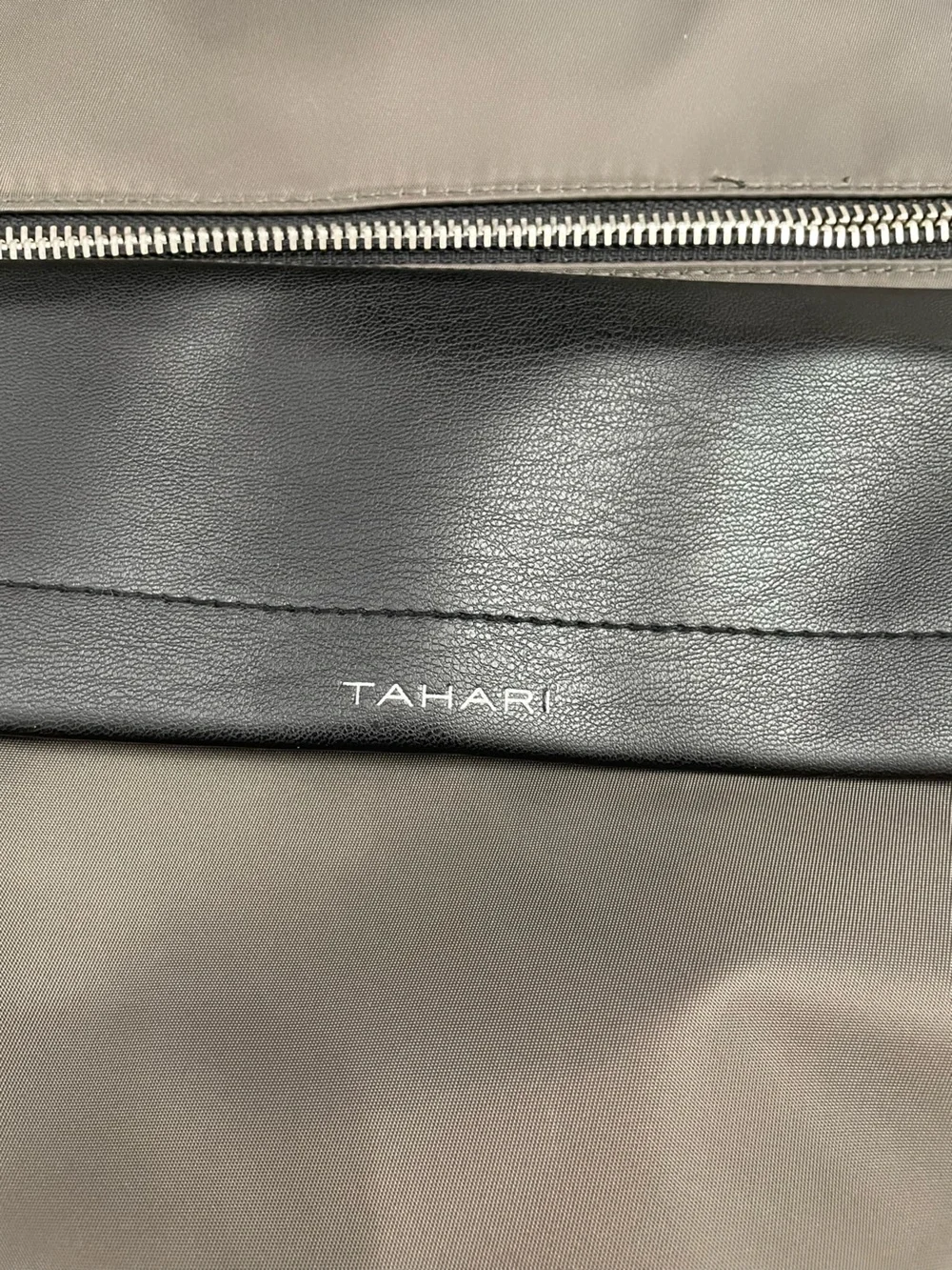 Tahari Taupe Nylon Backpack Tote with Black Leather Trim